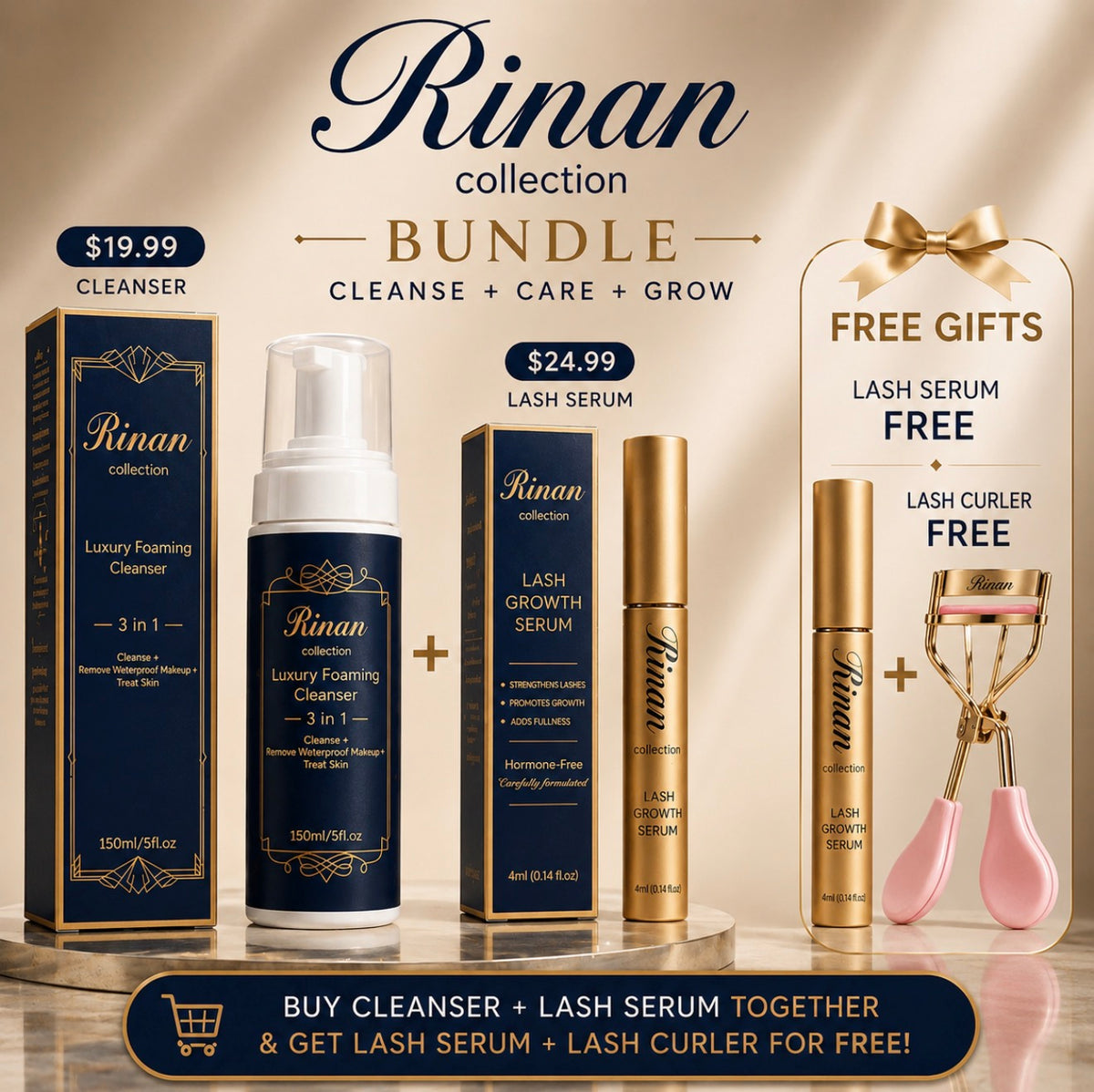 beauty bundle with lash serum and curler